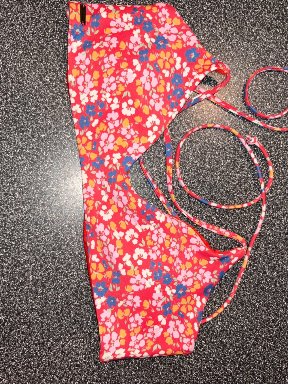 O'Neill Red Floral String Bikini Top small